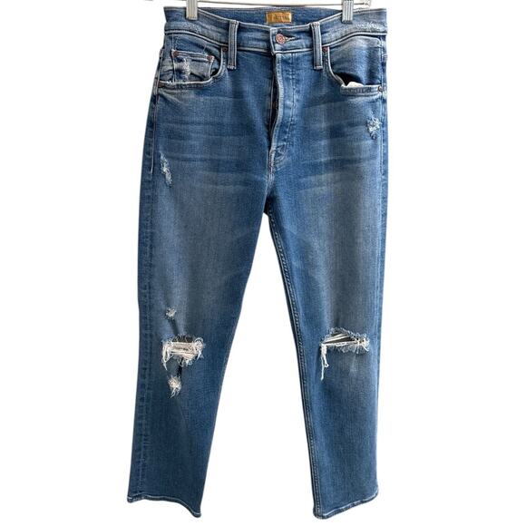 MOTHER Denim - Mother Tomcat Distressed Cropped Jeans Sz 27 Button Fly Play Like a Pirate Wash